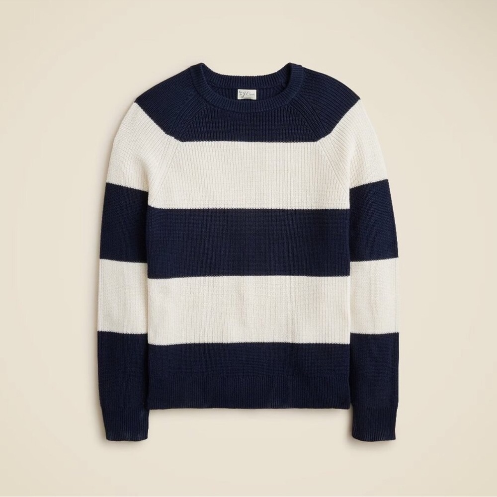 J. Crew Cotton Ribbed Sweater Navy White Stripe Men’s Size XL